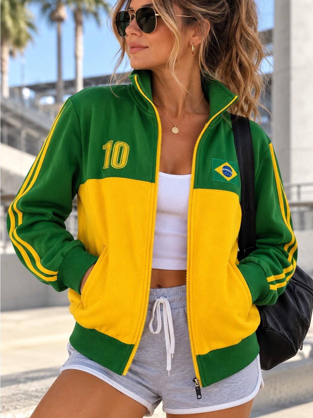 Pierim Brazil #10 Green & Yellow Full Zip Track Jacket Small 💚💛